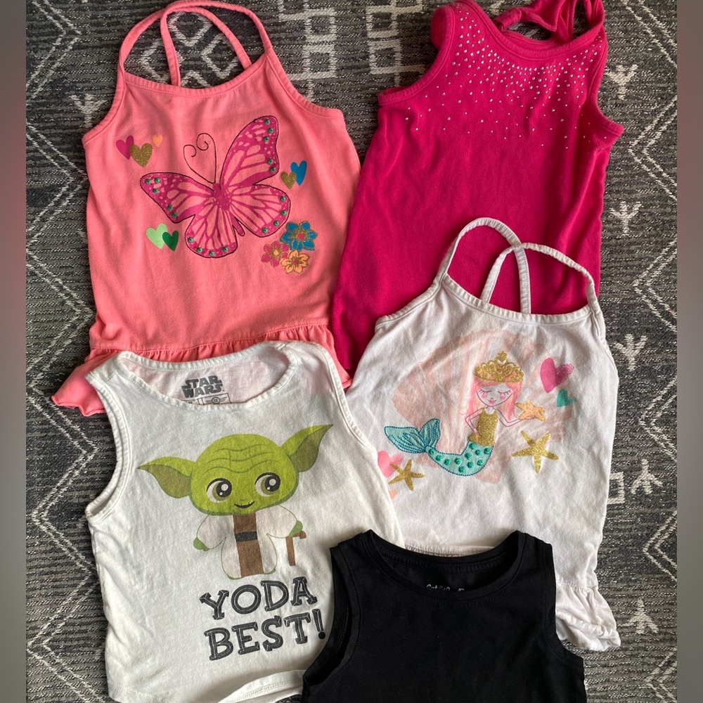 Girls summer tank bundle size 5/6 butterfly mermaid Yoda